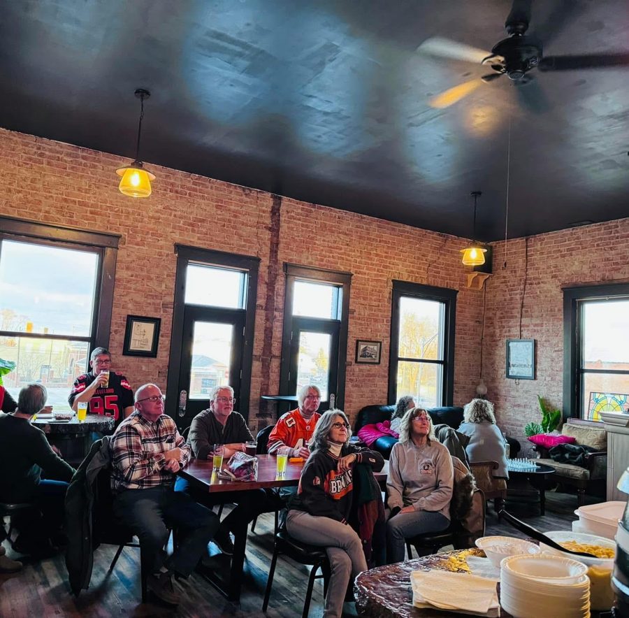 Inside the taproom with exposed brick walls